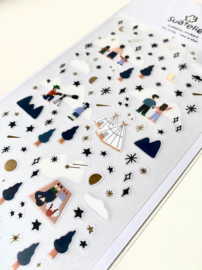 pegatinas coreanas de aventuras y estrellas por la noche para agenda y decorar el bullet journal