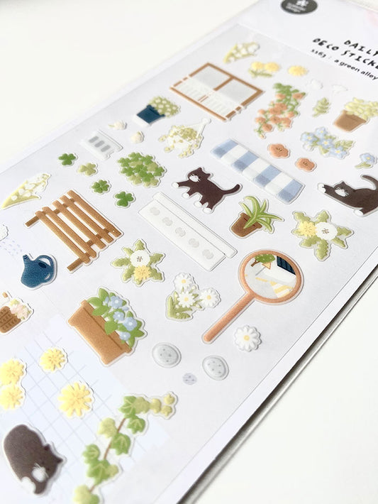 pegatinas coreanas de gatos y naturaleza de jardin inspirado en primavera para agenda y decorar el bullet journal