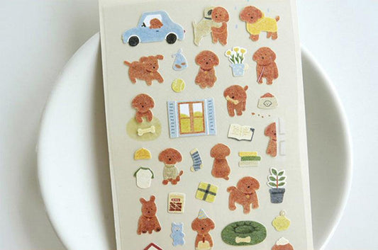 pegatinas coreanas de perro poodle marron para agenda y bullet journal