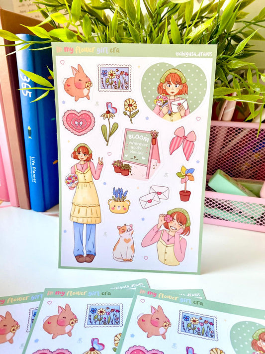 Chigusa Draws | In my flower era - Hoja de pegatinas de vinilo