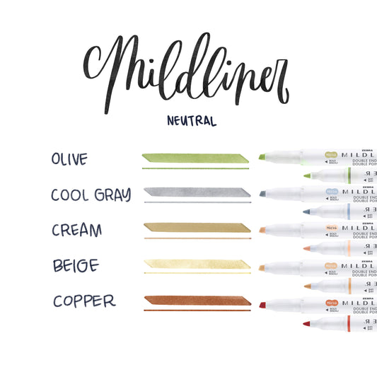 rotuladores subrayadores mildliner japoneses en tonos neutros, cálidos y suaves para bullet journal