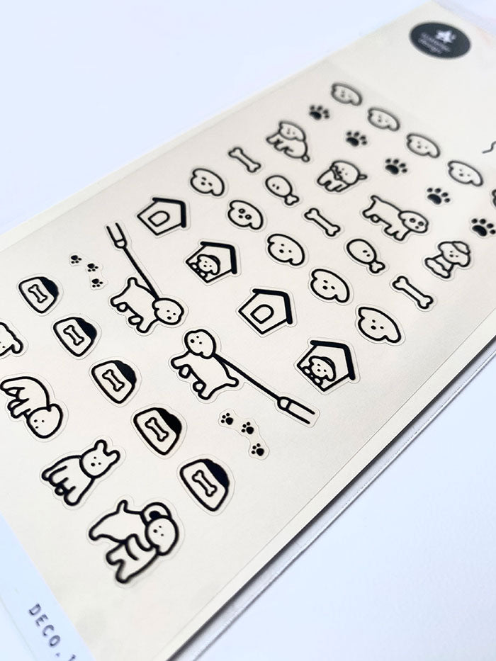 pegatinas coreanas de perro en lineart negro estilo minimalista para agenda y bullet journal