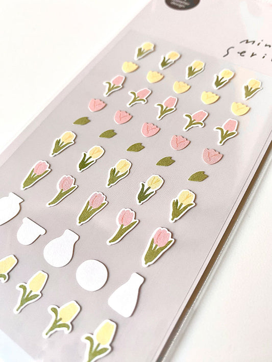 pegatinas coreanas de flores de tulipán rosas y amarillas para agenda y bullet journal