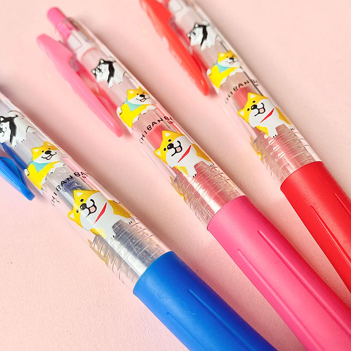 bolígrafos sarasa de perrito shiba inu edicion limitada de japón, tinta de gel azul, rosa y rojo