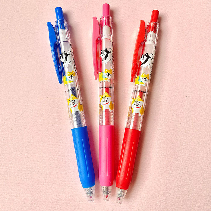 bolígrafos sarasa de perrito shiba inu edicion limitada de japón, tinta de gel azul, rosa y rojo