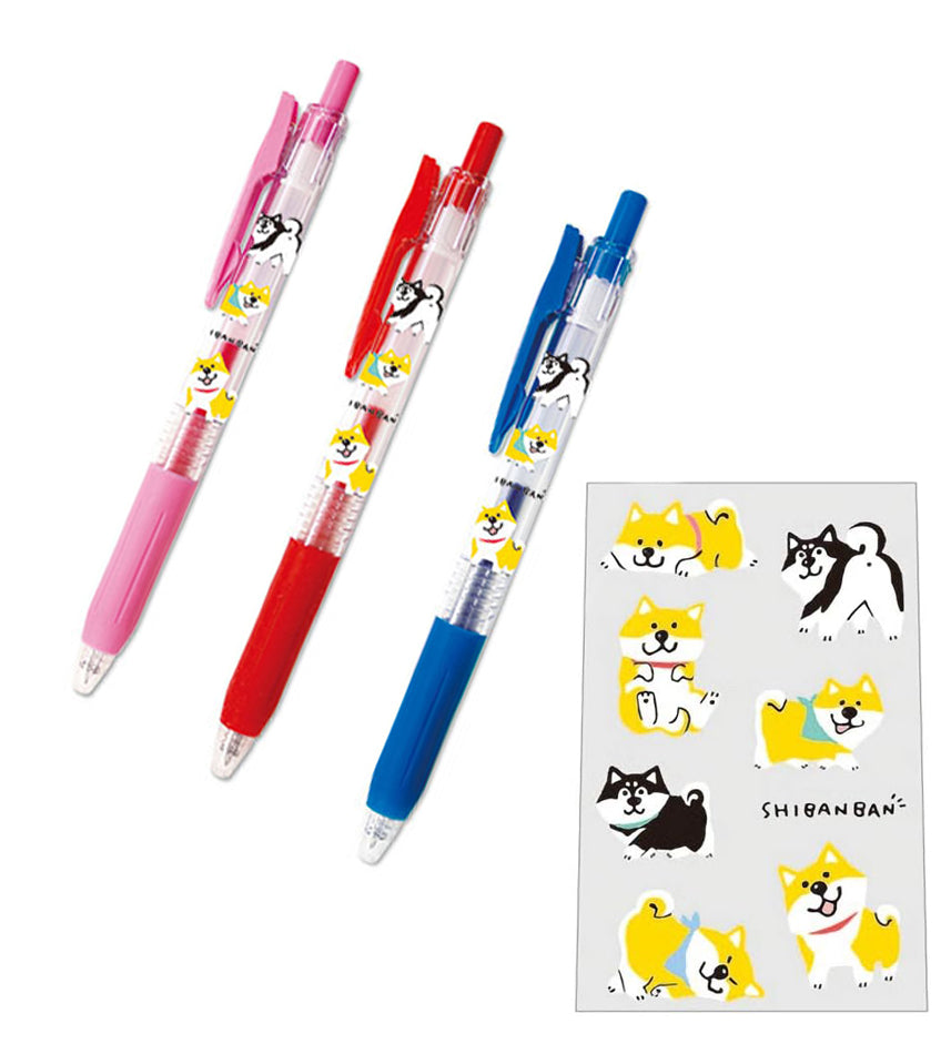 bolígrafos sarasa de perrito shiba inu edicion limitada de japón, tinta de gel azul, rosa y rojo