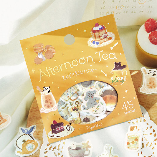 pegatinas japonesas bonitas con temática de cafetería y animales kawaii y material de papel washi con detalles de foil dorado brillante
