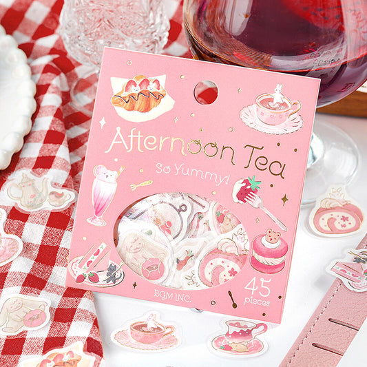 pegatinas japonesas bonitas con temática de cafetería y animales kawaii y material de papel washi con detalles de foil dorado brillante