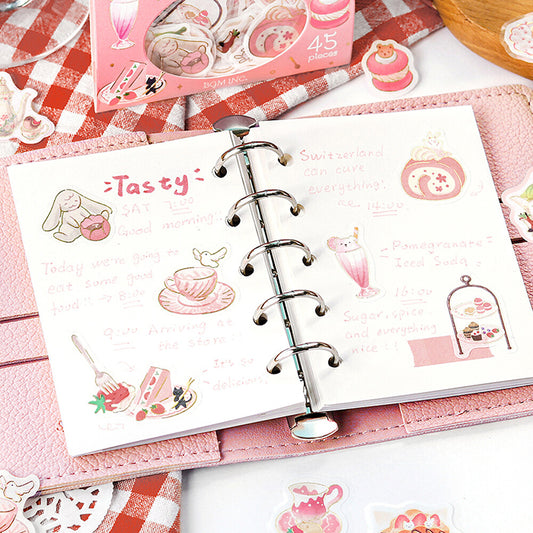 pegatinas japonesas bonitas con temática de cafetería y animales kawaii y material de papel washi con detalles de foil dorado brillante