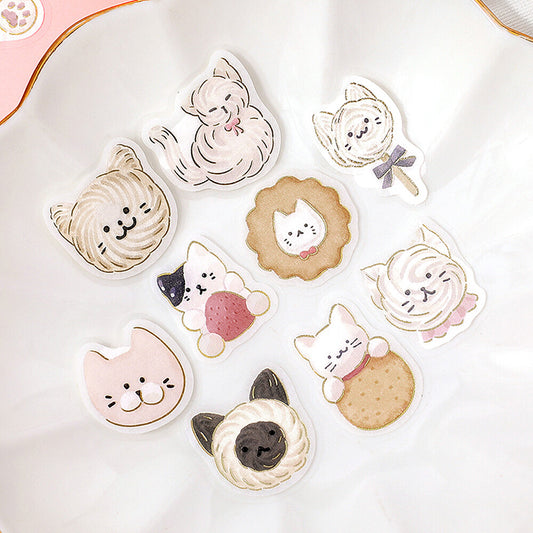 pegatinas japonesas bonitas de temática de animales y gatitos kawaii, material de papel washi con detalles de foil dorado brillante