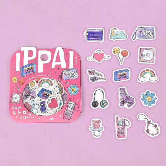 pegatinas japonesas bonitas de temática retro de los años 90 y 00, material de papel washi con detalles de foil plateado brillante