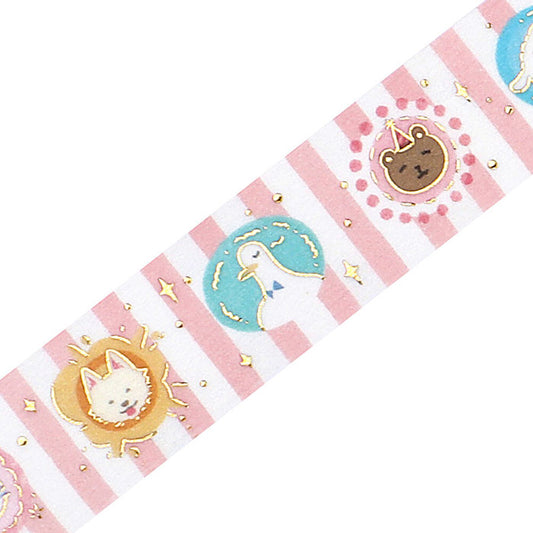 washi tape japonés rosa de animales con detalles dorados