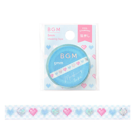 washi tape japonés de color azul y rosa con corazones retro de estilo pixel art