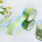 washi tape japonés primaveral y floral con flores amarillas y foil dorado