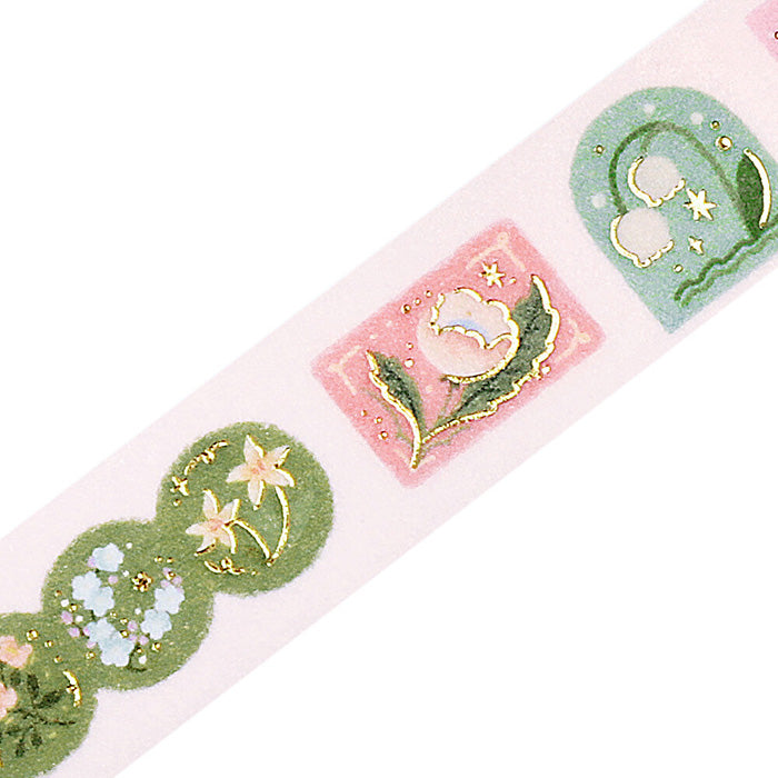 washi tape japonés estilo floral con animales y detalles dorados brillantes