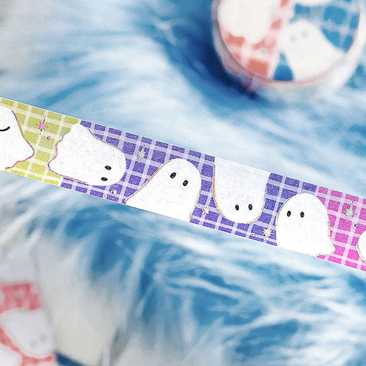 Washi tape aponés de fantasmas kawaii y colores con detalles plateados