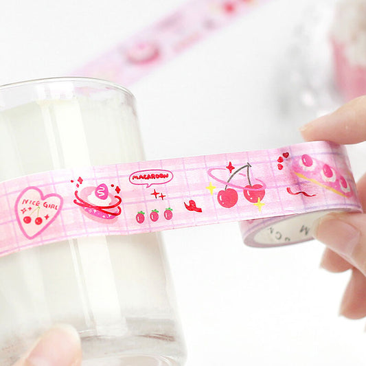 washi tape japones de color rosa con dulces y pasteles