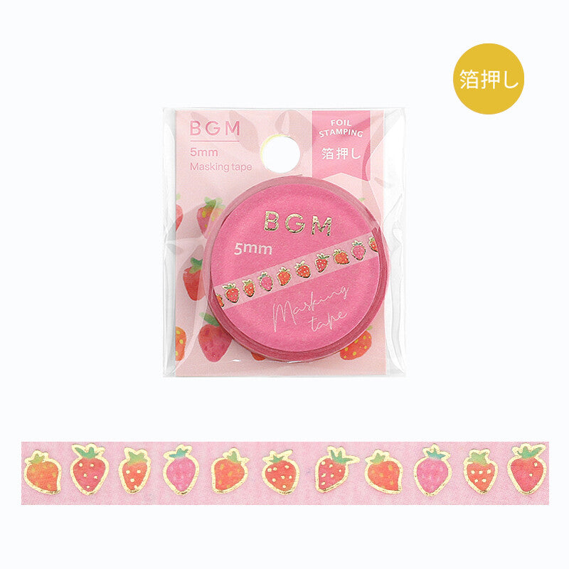 washi tape japonés de color rosa con fresas y detalles dorados