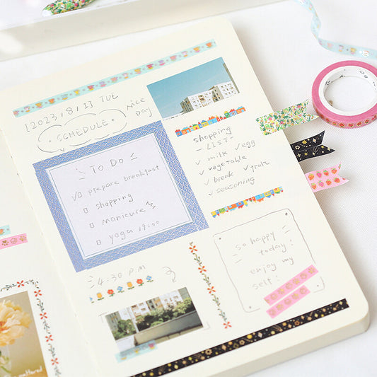 washi tape japonés de color rosa con fresas y detalles dorados