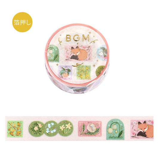 washi tape japonés estilo floral con animales y detalles dorados brillantes