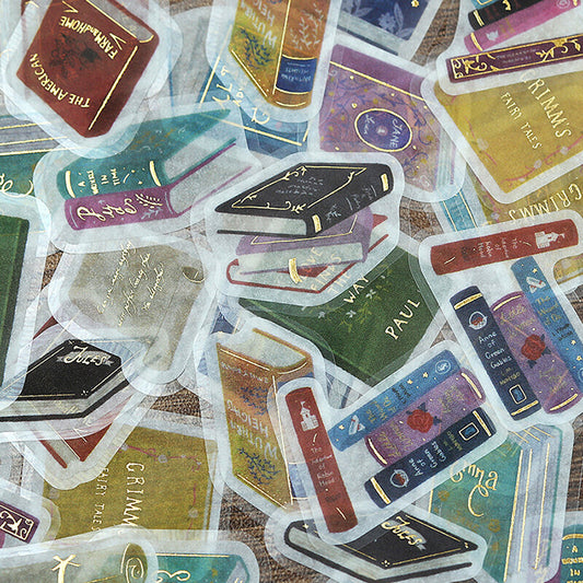 pegatinas japonesas bonitas con temática de libro y material de papel washi con detalles de foil dorado brillante