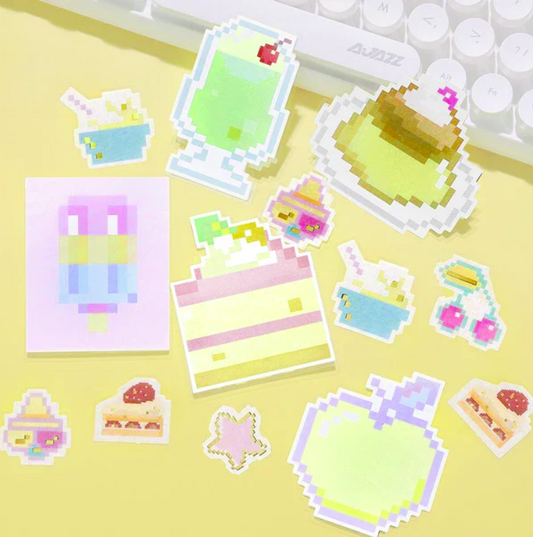 pegatinas grandes estilo pixel art de pasteles y dulces de papelería japonesa