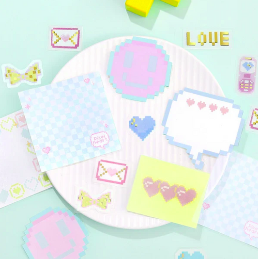 pegatinas grandes estilo pixel art de amor y románticas de papelería japonesa