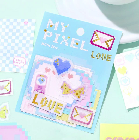 pegatinas grandes estilo pixel art de amor y románticas de papelería japonesa