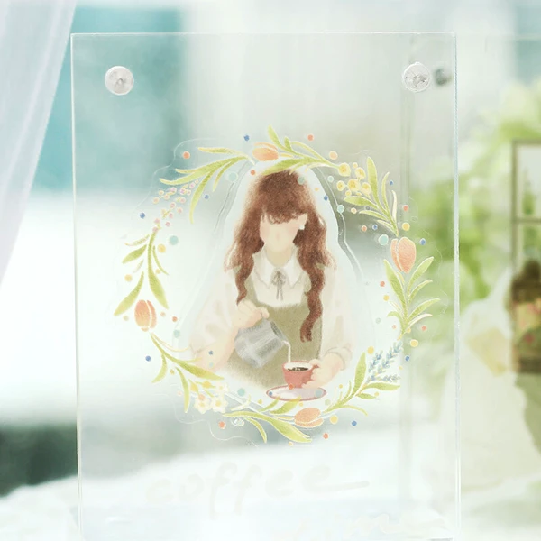 pegatinas japonesas de papel washi con diseños de chicas aesthetic, accesorio para papeleria bonita