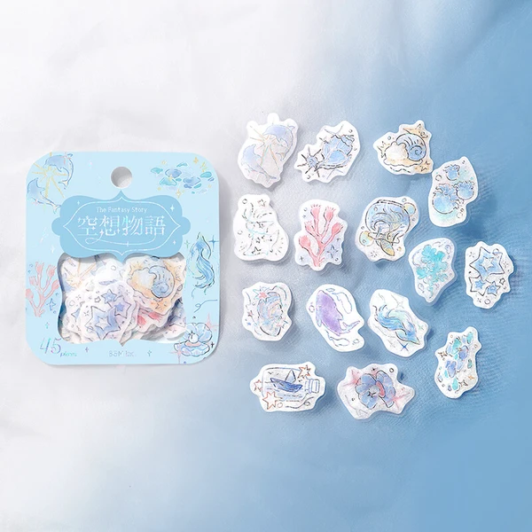pegatinas japonesas de papel washi y buena calidad, con diseño marino y sirenas, detalles brillantes con foil plateado