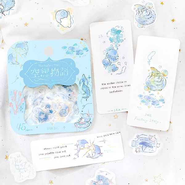 pegatinas japonesas de papel washi y buena calidad, con diseño marino y sirenas, detalles brillantes con foil plateado