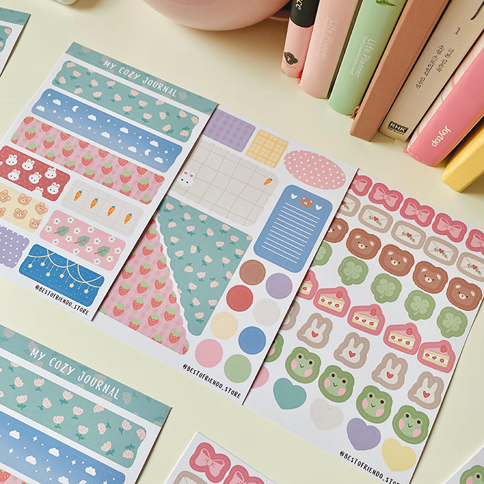 pack de pegatinas decorativas para journal con diseños kawaii adorables y de calidad
