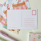 postal kawaii con diseño de cafetería y libros en un día de primavera, ilustración original de papelería bonita