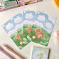 postal kawaii con diseño de primavera en el campo, ilustración original de papelería bonita