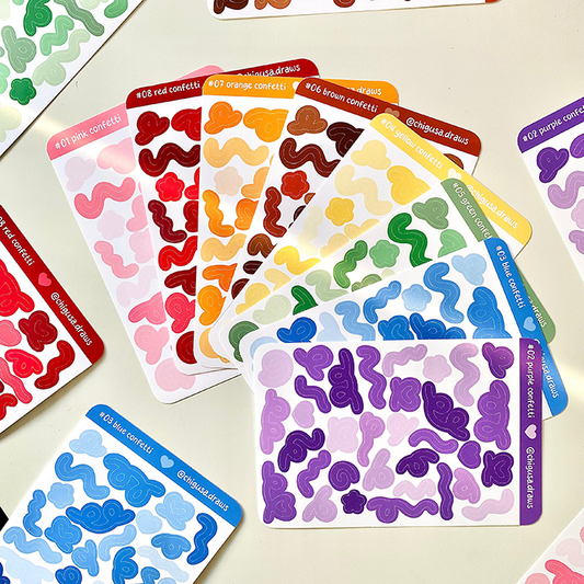 pegatinas decorativas de confeti y serpentinas de colores y papelería bonita