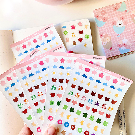mini pegatinas transparentes pequeñas de estilo kawaii para decorar agendas y planners