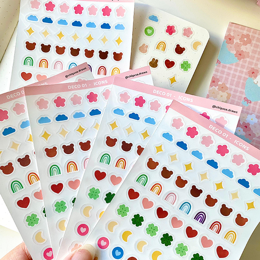 mini pegatinas transparentes pequeñas de estilo kawaii para decorar agendas y planners
