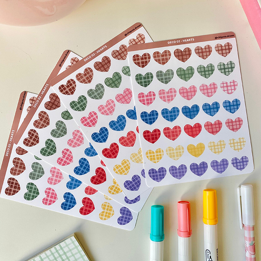 pegatinas de corazon a cuadros de diferentes colores adorables para journaling