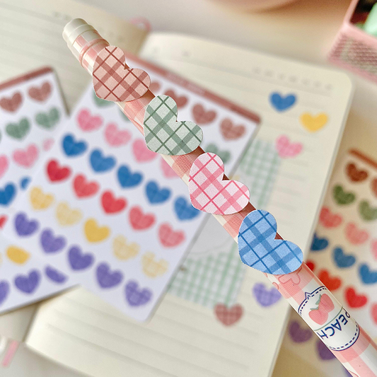 pegatinas de corazon a cuadros de diferentes colores adorables para journaling