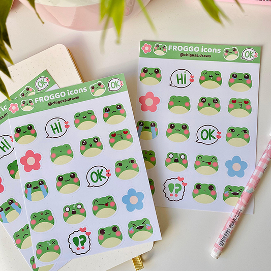 pegatinas kawaii de ranas verdes y adorables para decorar