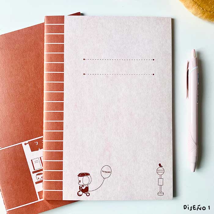 Libreta ejaponesa estilo vintage en tonos marrones con dibujo kawaii