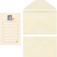 set de cartas y sobres con textura de papeleria japonesa con gatito