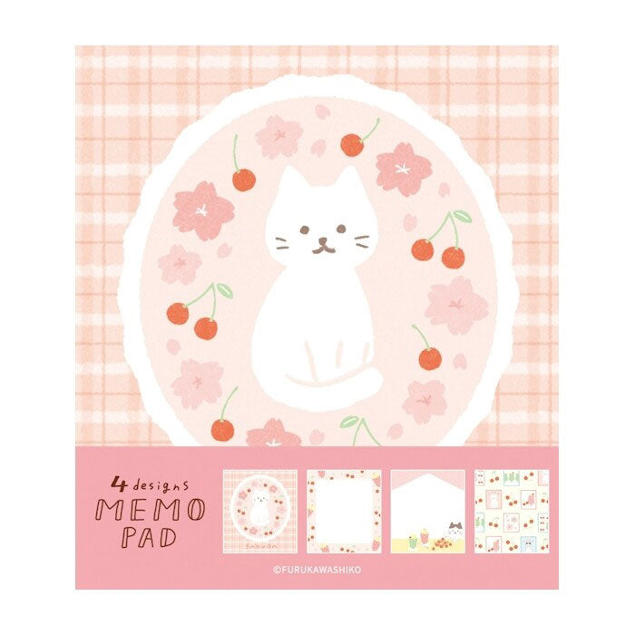 bloc de notas de papelería japonesa con diferentes diseños de perros y gato en primavera, con flores de sakura, mimosa y dulces