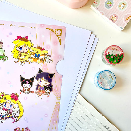 Papelería bonita de Hello Kitty y Sailor Moon, archivador portafolio rosa kawaii