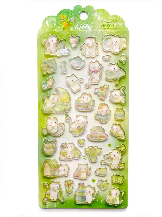 hoja de pegatinas brillantes con relieve para agendas y libretas, con diseños de animales kawaii