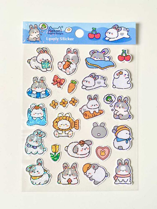 hoja de pegatinas de animales con brillo para agendas y libretas, con diseños kawaii