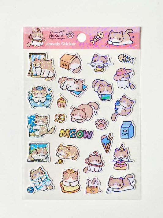 hoja de pegatinas de animales con brillo para agendas y libretas, con diseños kawaii