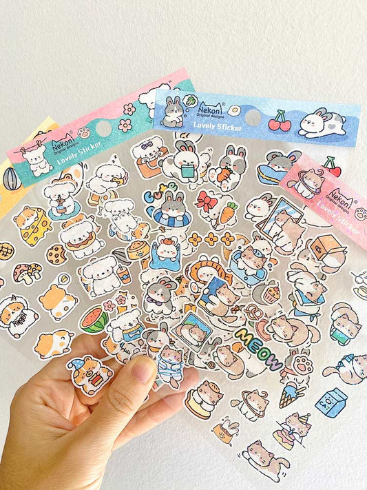 hoja de pegatinas de animales con brillo para agendas y libretas, con diseños kawaii