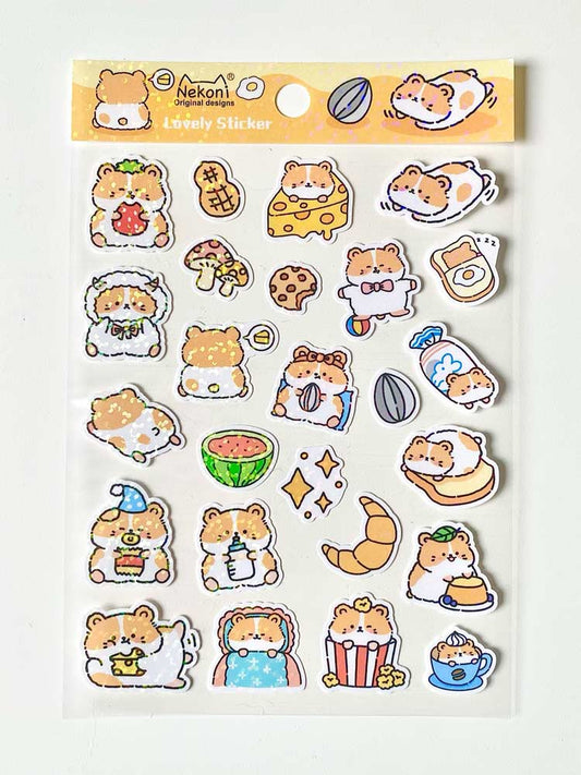 hoja de pegatinas de animales con brillo para agendas y libretas, con diseños kawaii