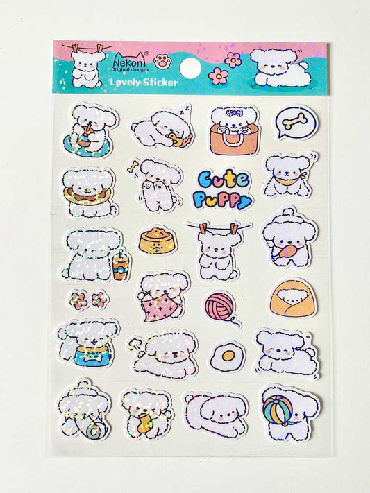 hoja de pegatinas de animales con brillo para agendas y libretas, con diseños kawaii